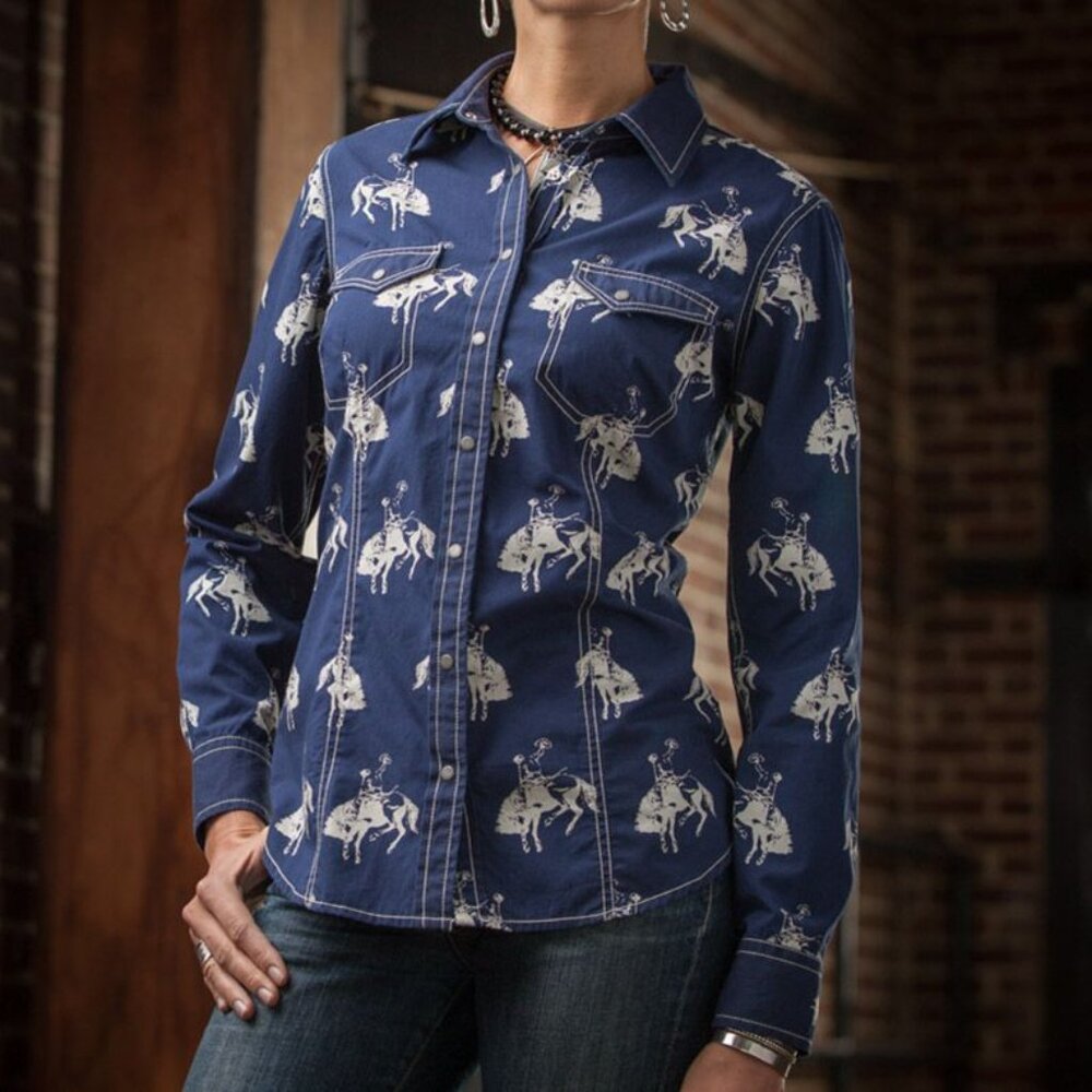 Barnfly Buckin Horse Womens shirt in Navy XL L071207